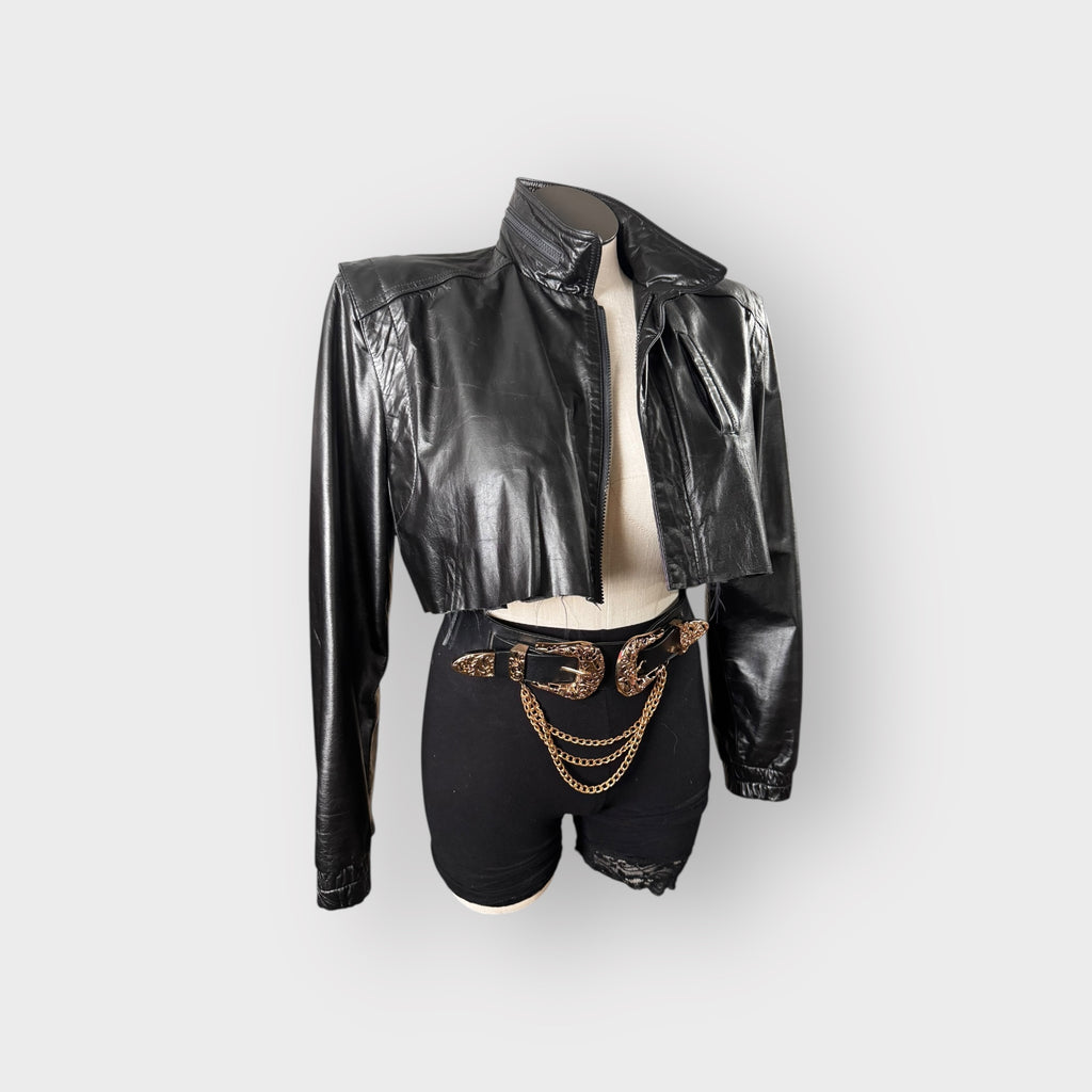 Leather Power Shoulder Cropped Jacket