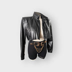 Leather Power Shoulder Cropped Jacket