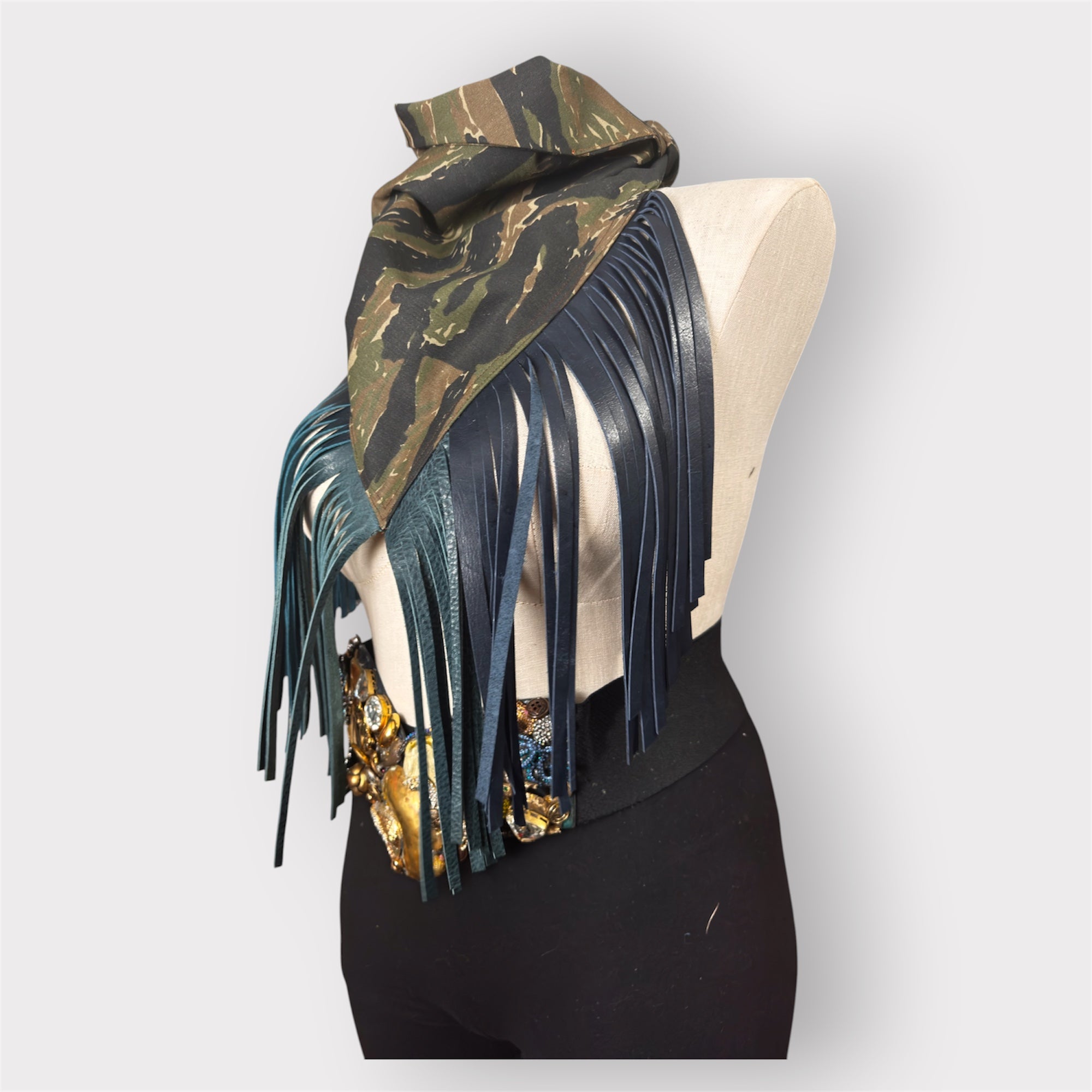 Tiger Stripe Leather Fringe Bandana