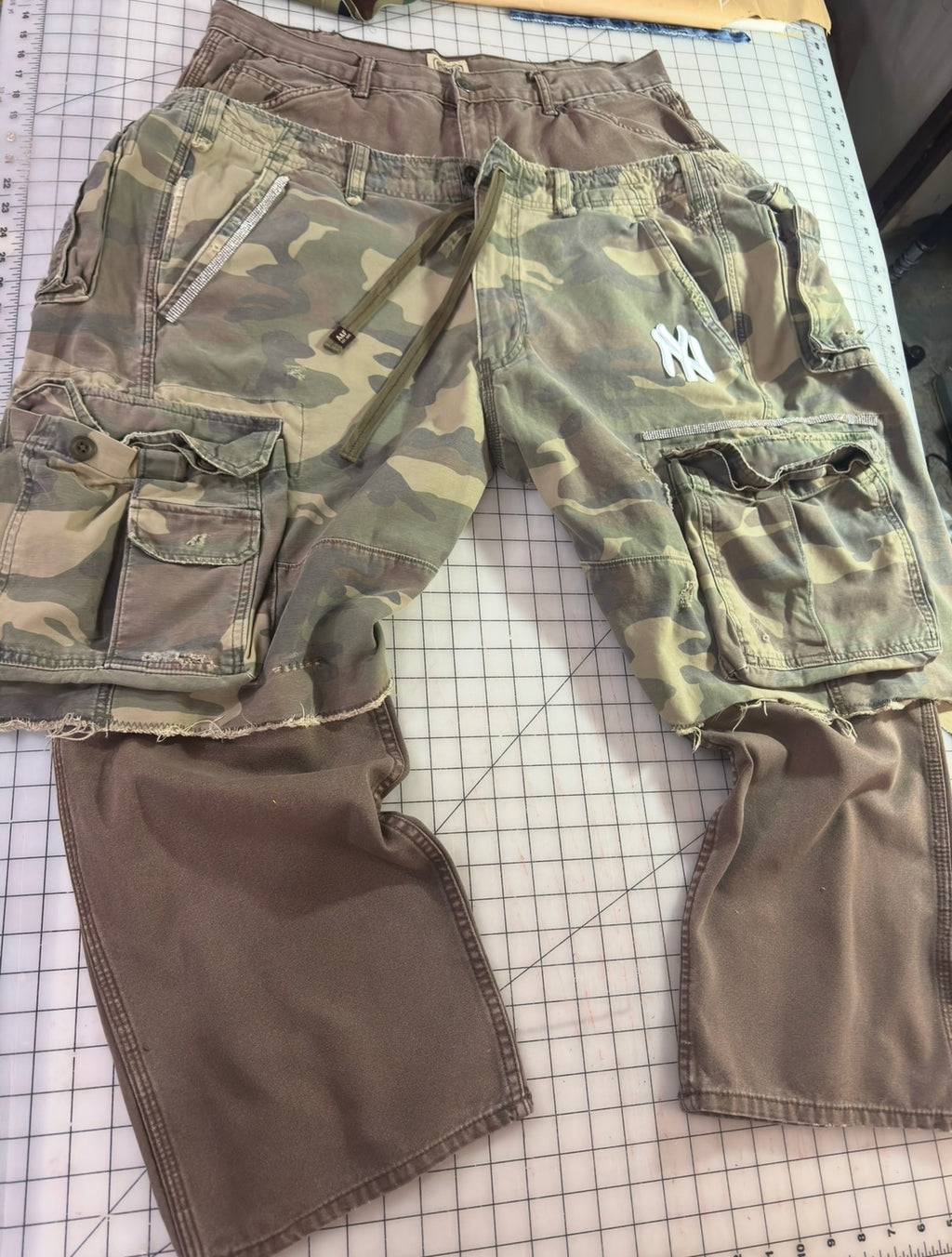 Ash Chocolate n Distressed Camo Oversized Cargos