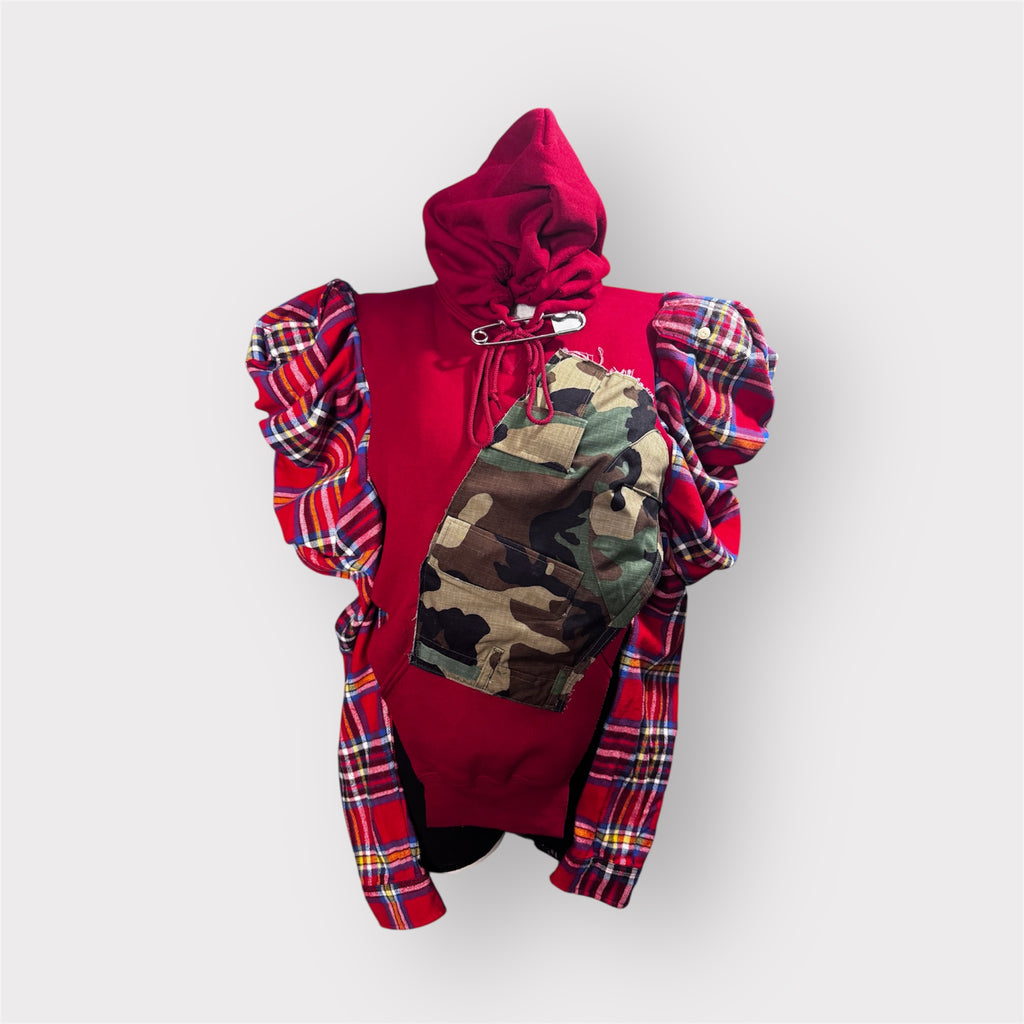 Asymmetrical Distressed Puff Sleeve Hoodie