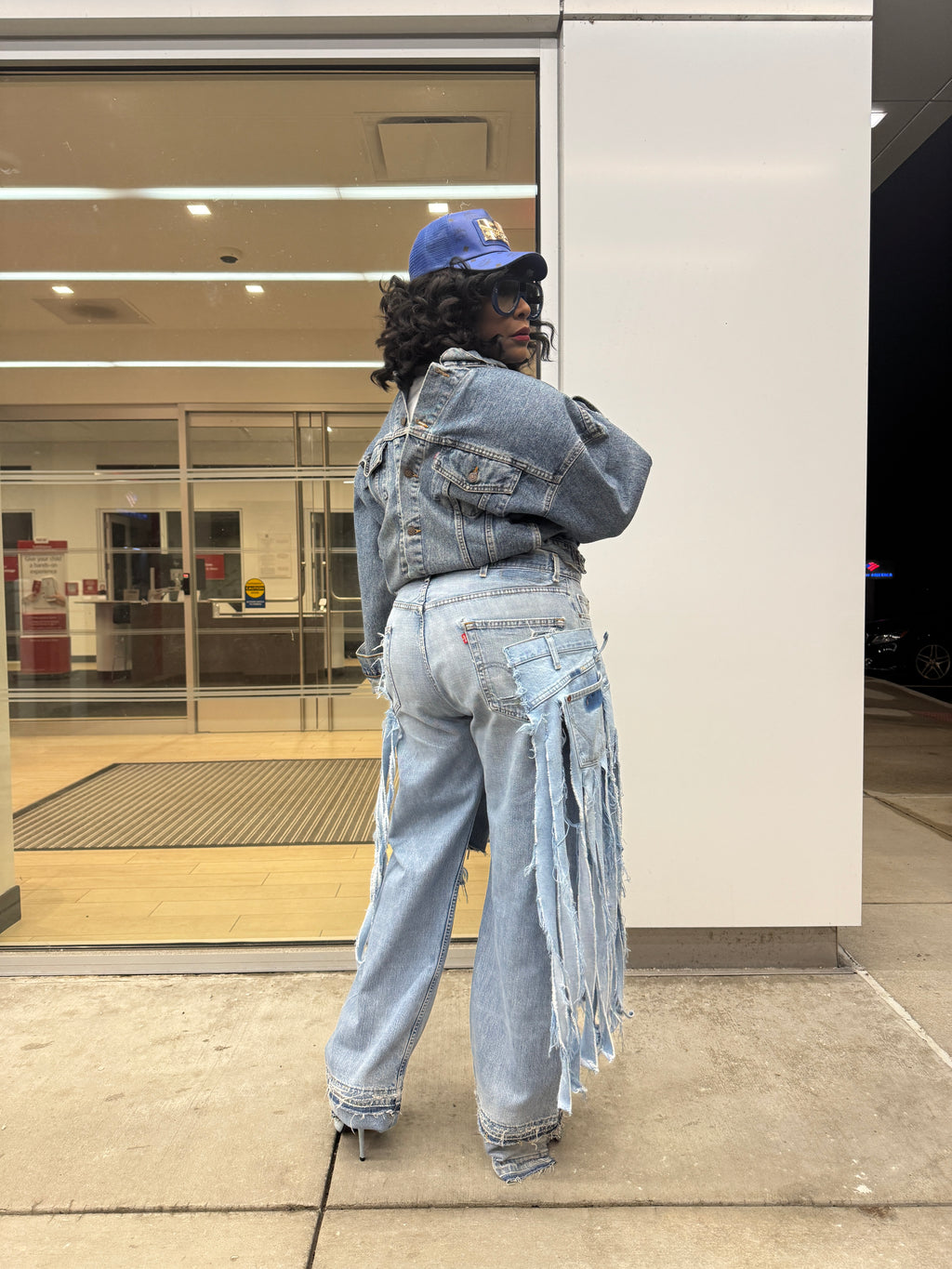 Double Denim Fringe Overlay Jeans (Made to Order)