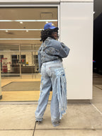 Double Denim Fringe Overlay Jeans (Made to Order)