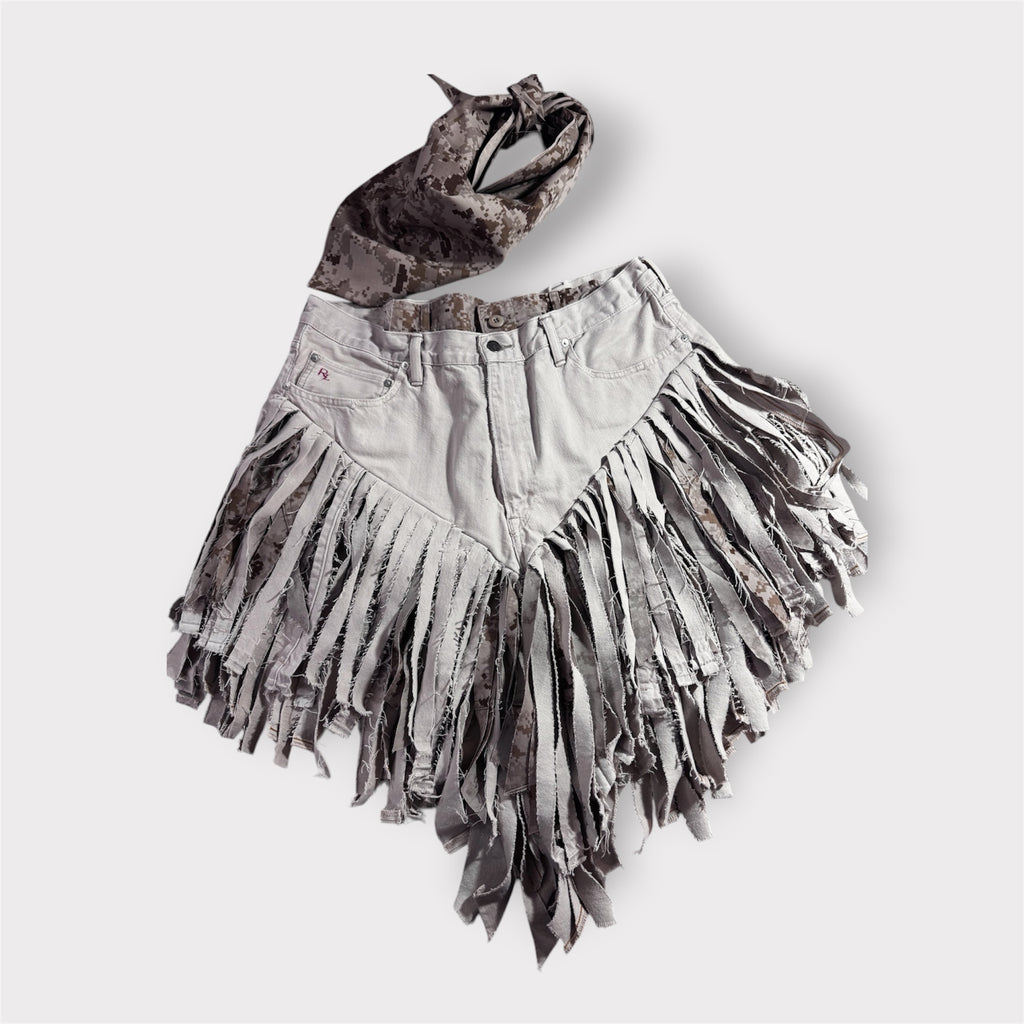 Denim Rodeo Style Double Waist Fringe Skirt