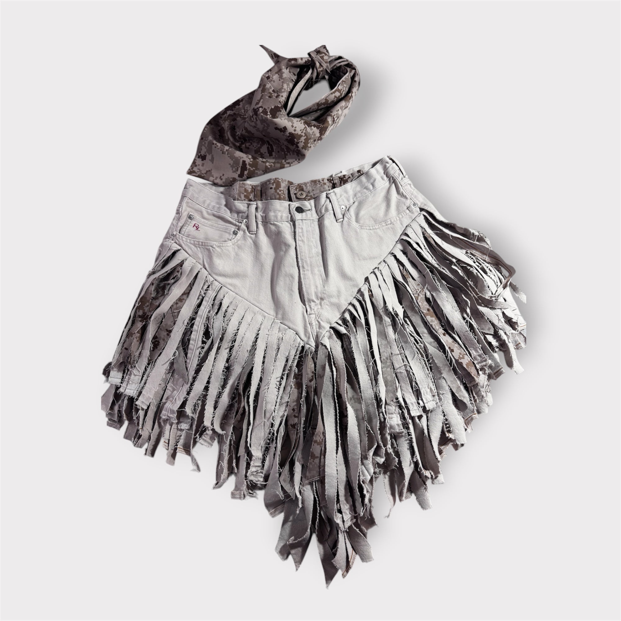 Denim Rodeo Style Double Waist Fringe Skirt