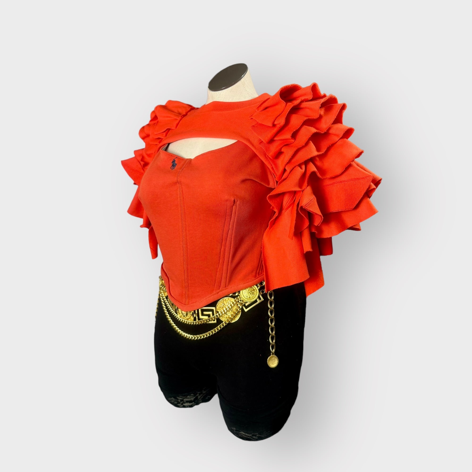 Ruffle Crop Crewneck with Custom Corset