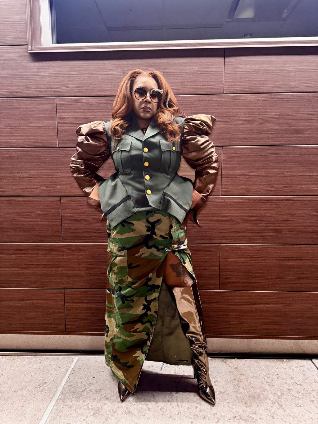 Military Couture Peplum Jacket w Leather Puff Sleeves