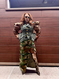 Military Couture Peplum Jacket w Leather Puff Sleeves