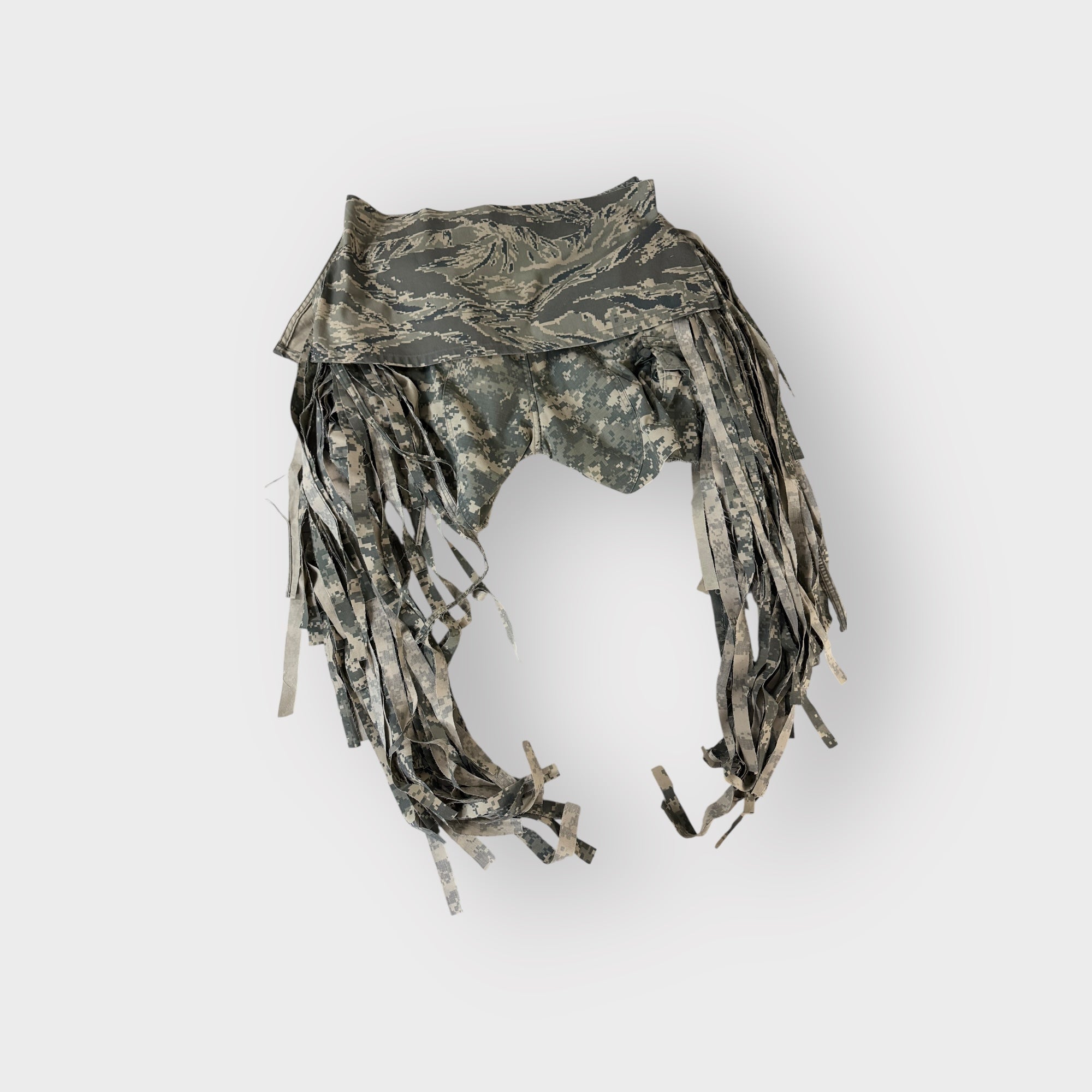 Digital Camo Exaggerated Fringe Shorts w Overlay