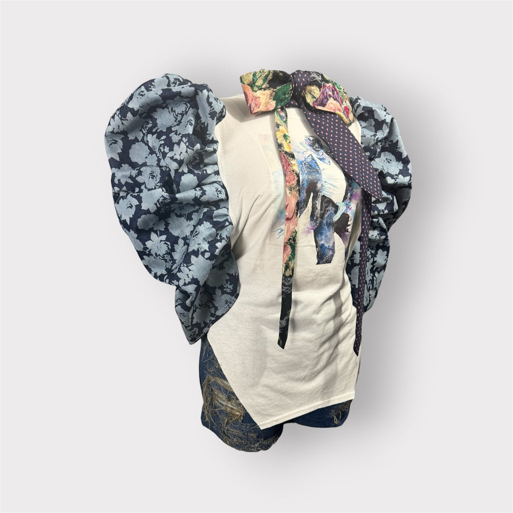 MJ Puff Sleeve Tee with Ribbon Tie