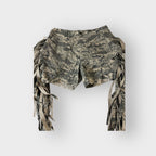 Digital Camo Exaggerated Fringe Shorts w Overlay