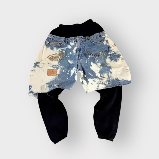 Distressed Denim Layover Joggers (Black)