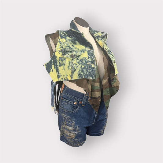 Two Toned Camo n Denim Fringe Vest