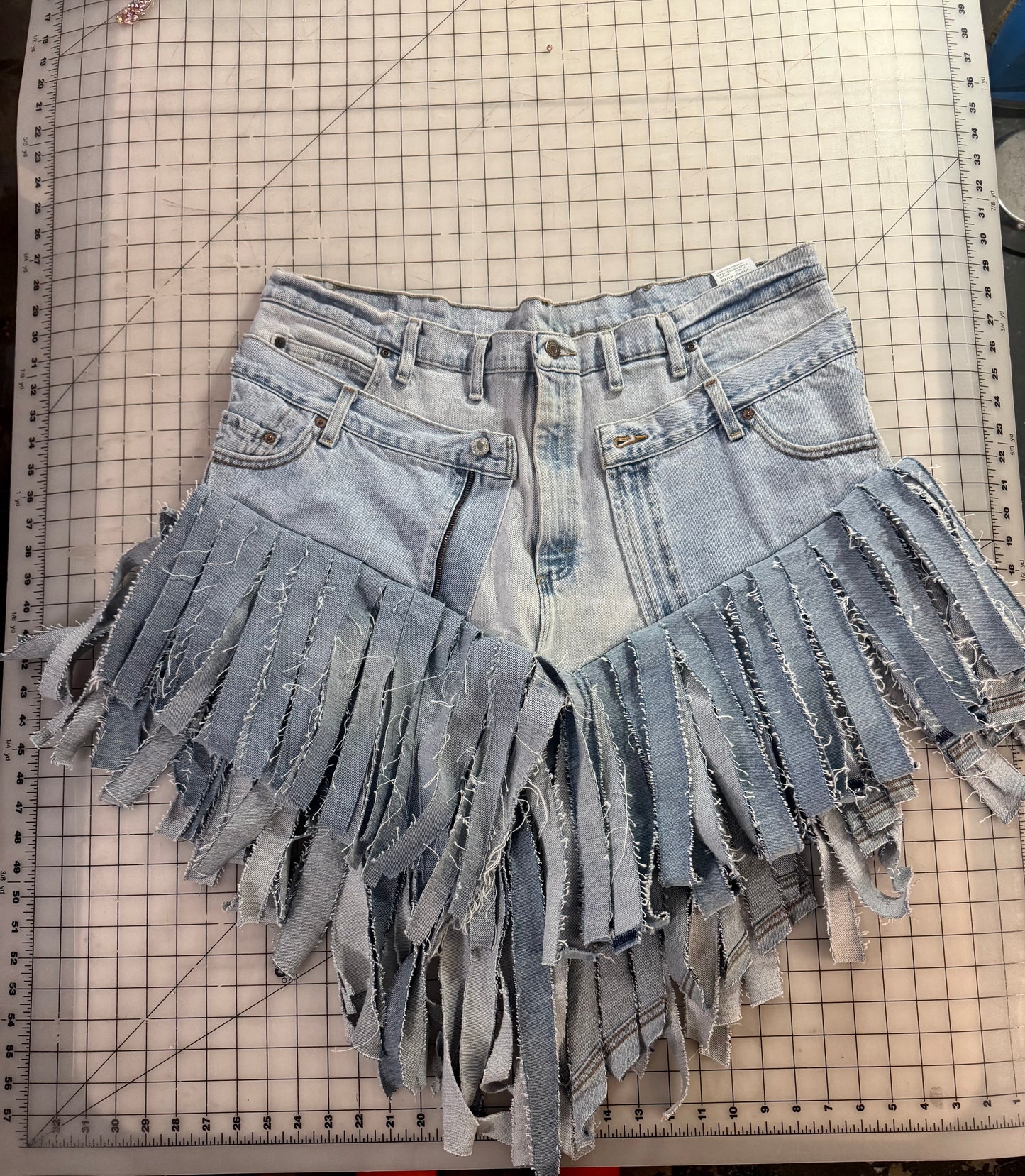 Double Denim Cowgirl Fringe Skirt