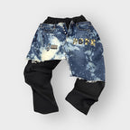 Denim Distressed Layover Joggers