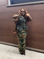 Military Couture Peplum Jacket w Leather Puff Sleeves