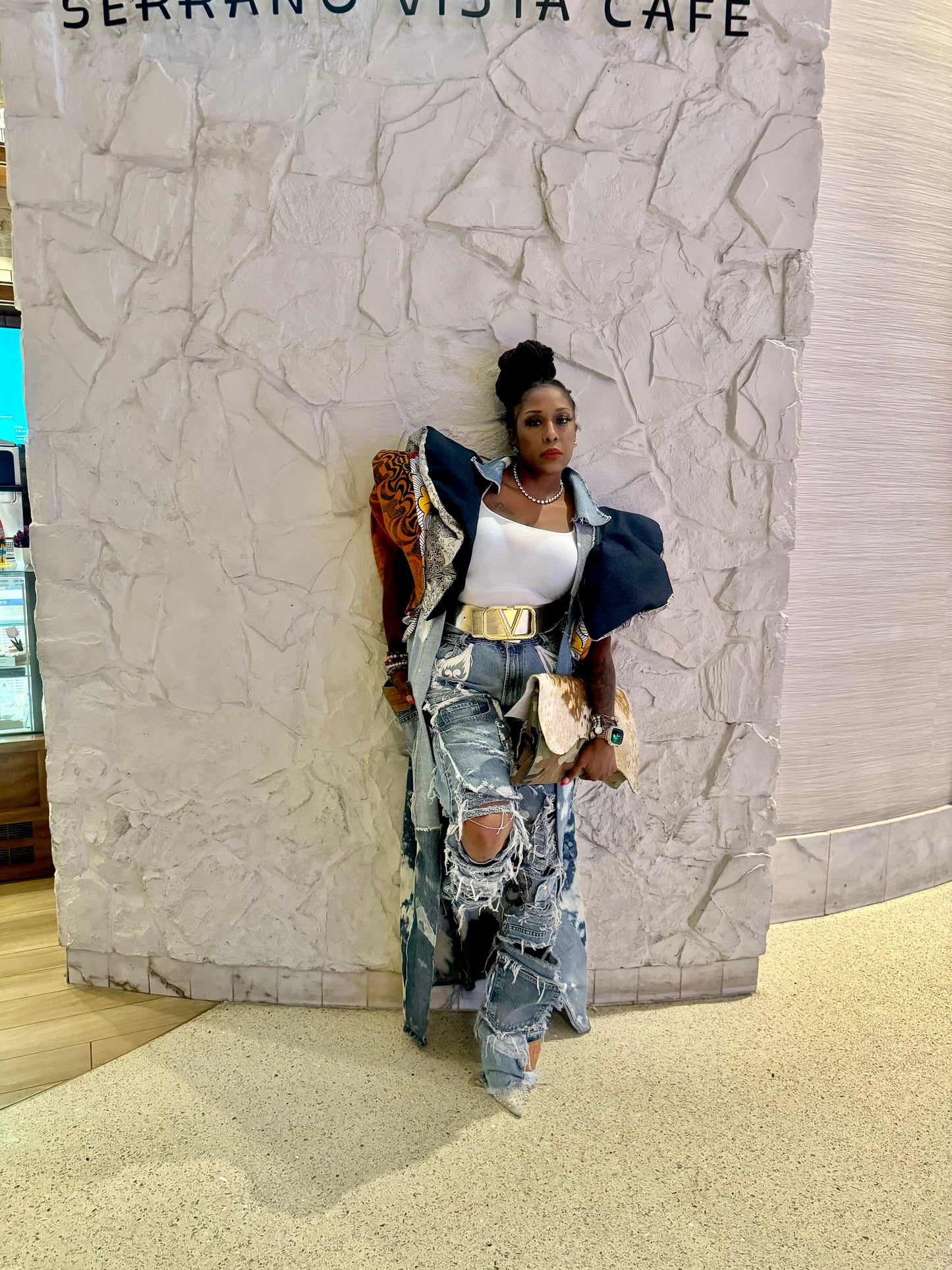 Custom Denim Patchwork Duster w Flounce Sleeves