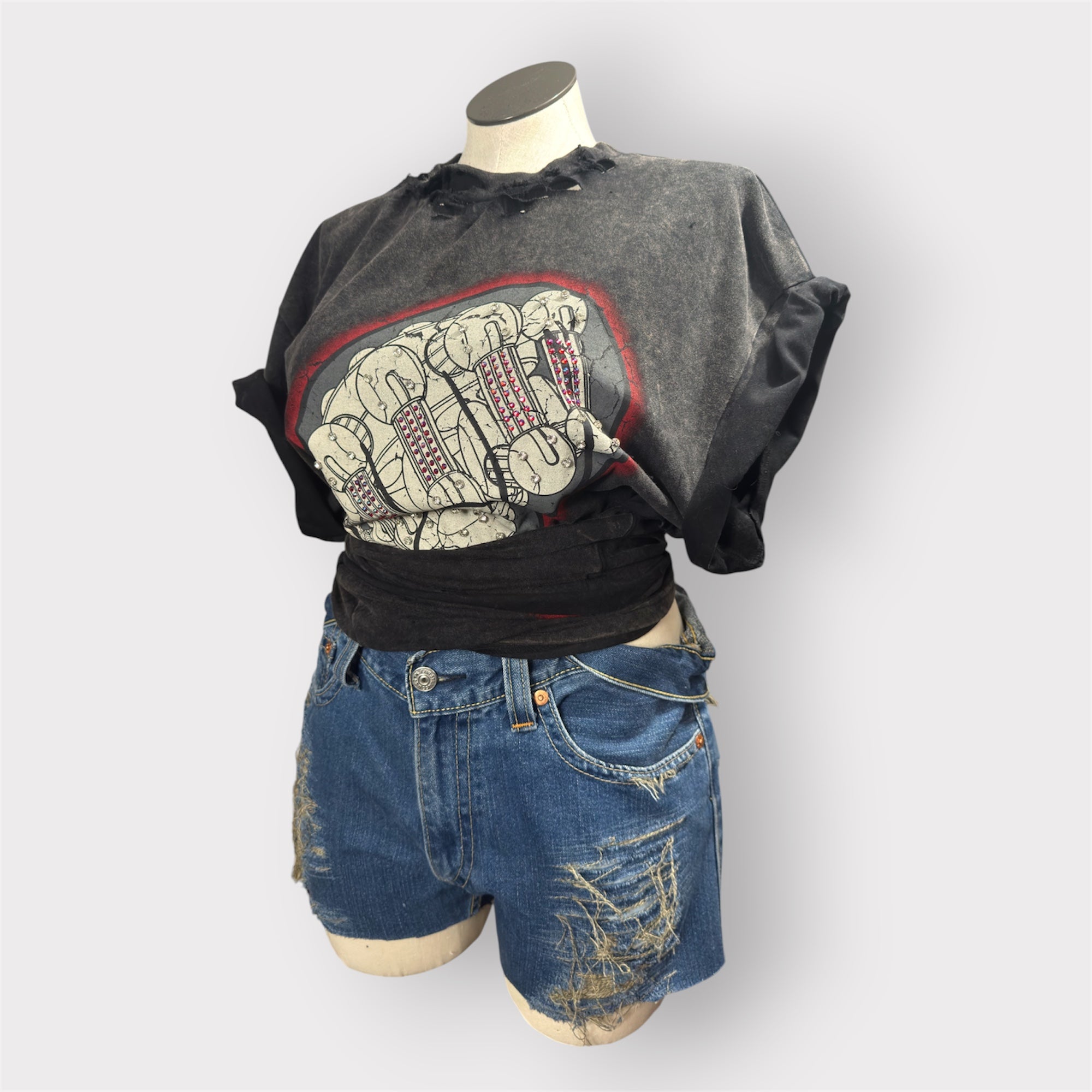 Ash Black Blinged Out Wrap Tee