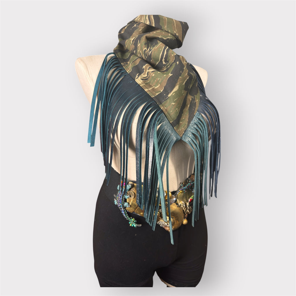 Tiger Stripe Leather Fringe Bandana