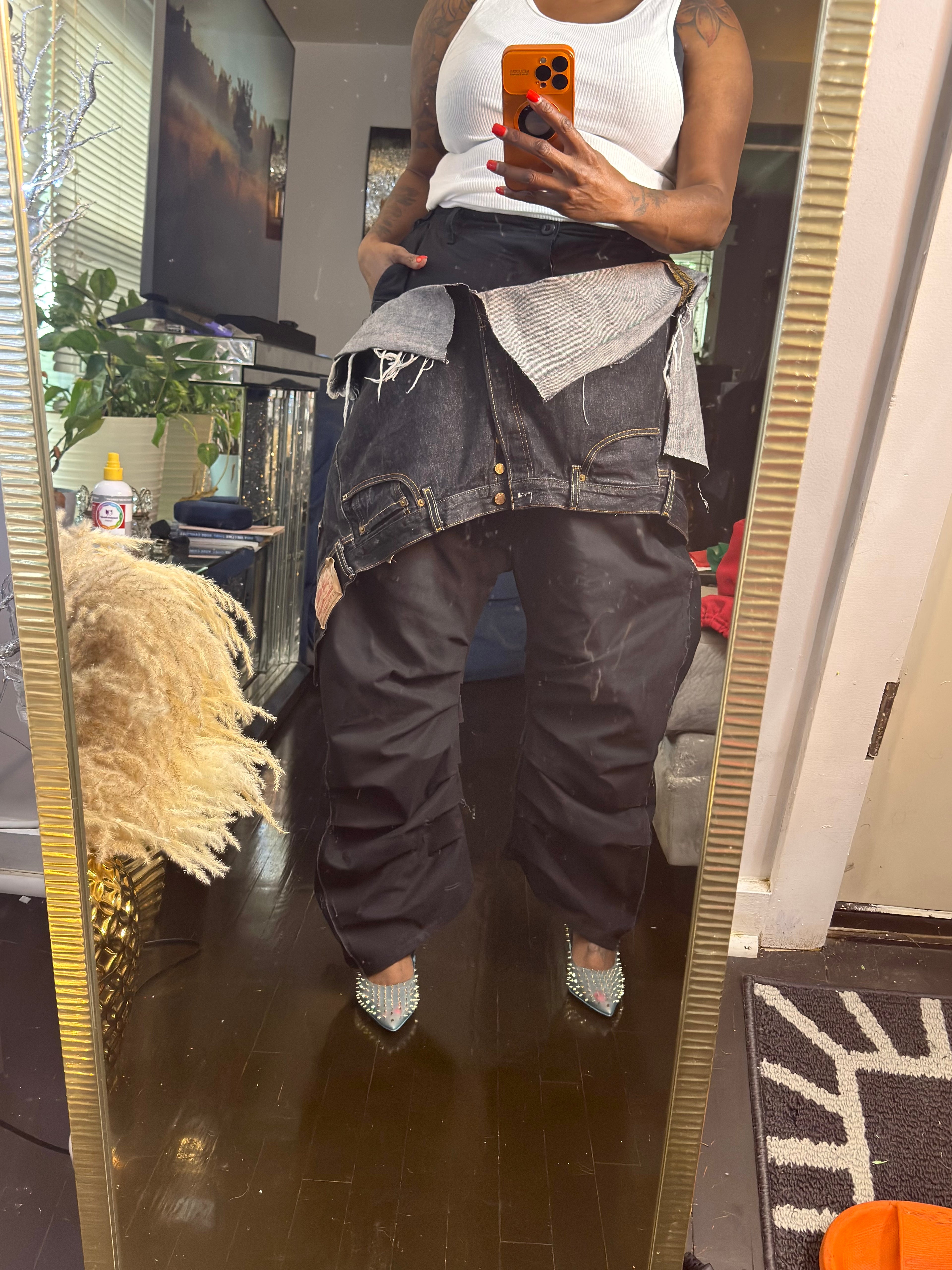 Double Cargo Inverted Barrel Pant w Denim Overlay