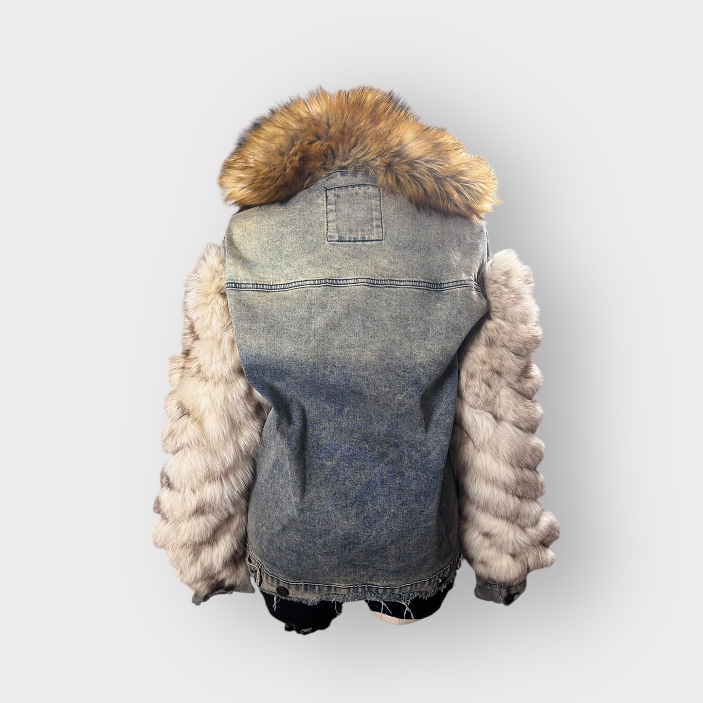 Custom Denim Fox and Faux Fur Hooded Jacket