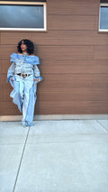 Double Denim Chap Style Wide Leg Jeans
