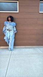 Double Denim Chap Style Wide Leg Jeans