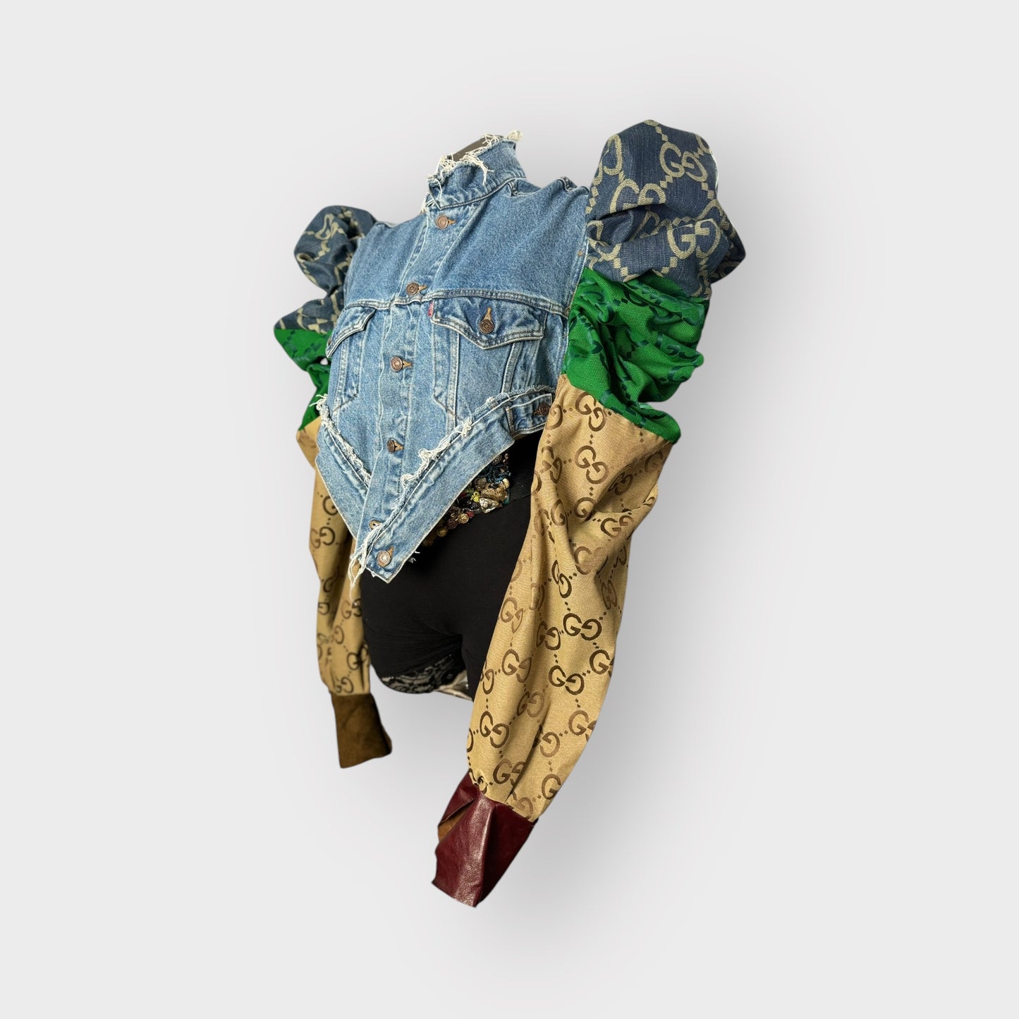 Deluxe Designer Insp. Denim Couture Sleeve Crop Jacket