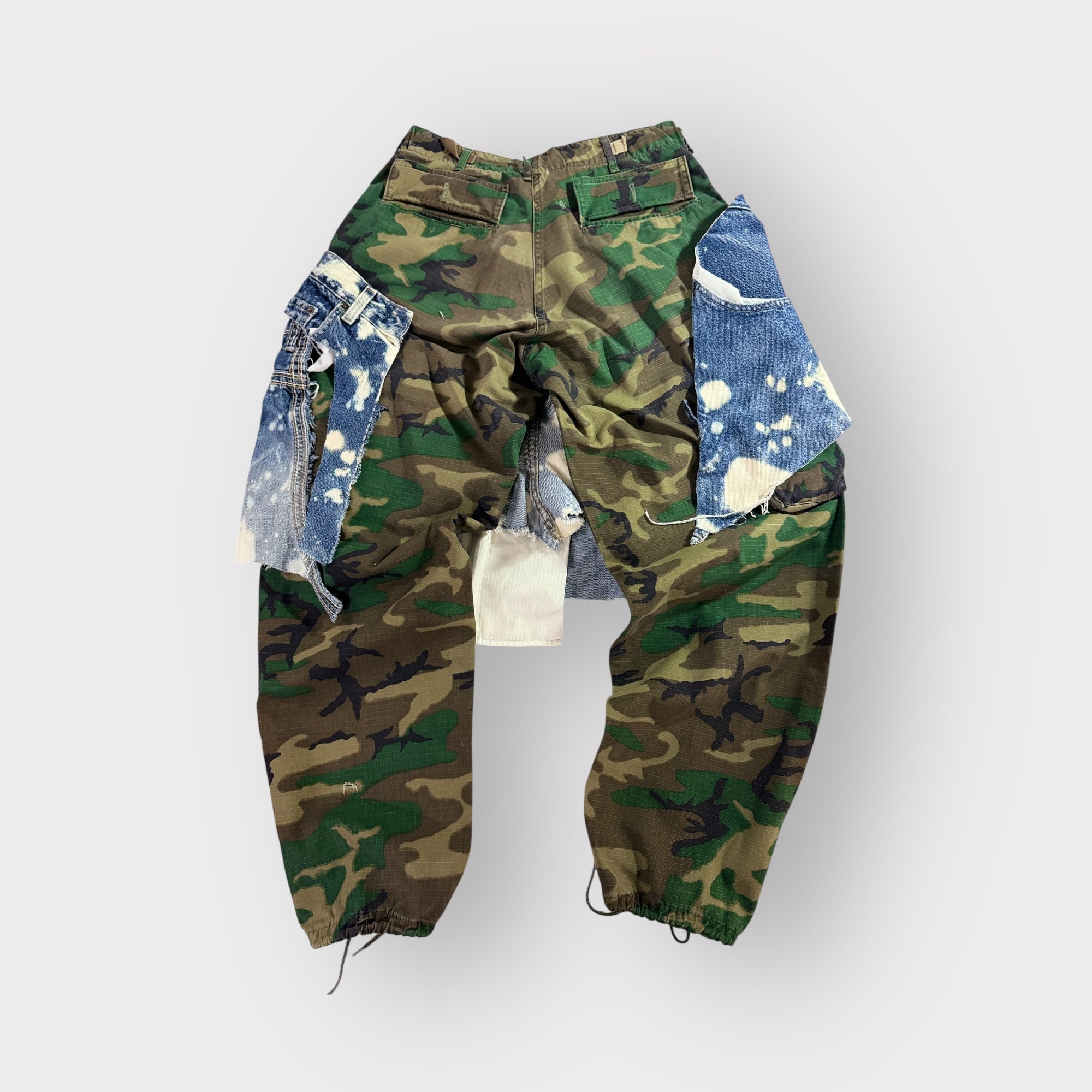 Distressed Denim n Camo Overlay Cargo Joggers