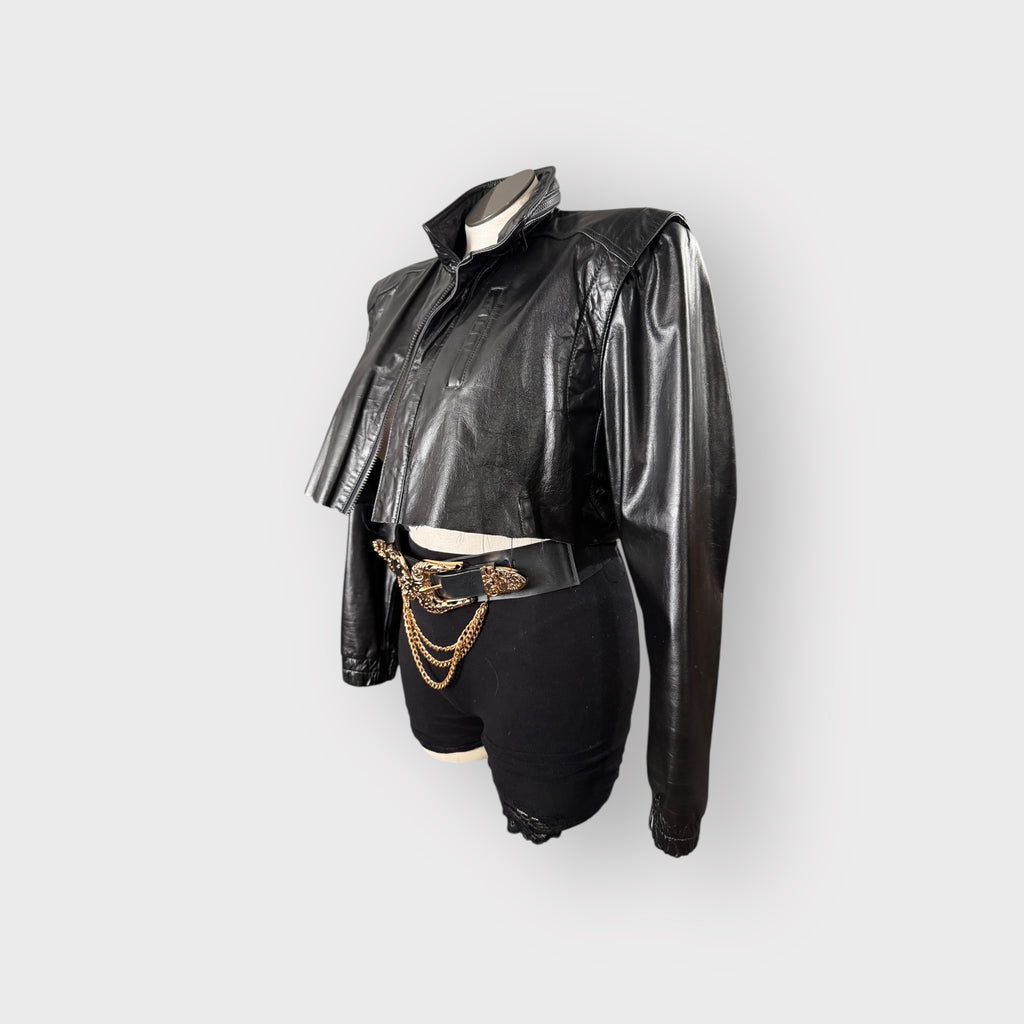 Leather Power Shoulder Cropped Jacket