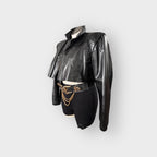 Leather Power Shoulder Cropped Jacket
