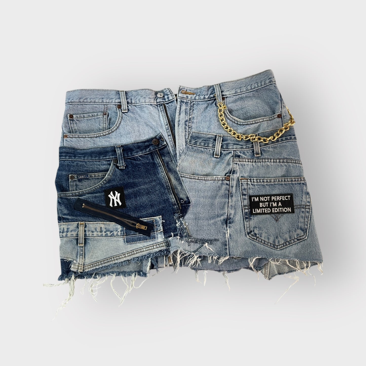 Double Denim Patchwork Mini Skirt