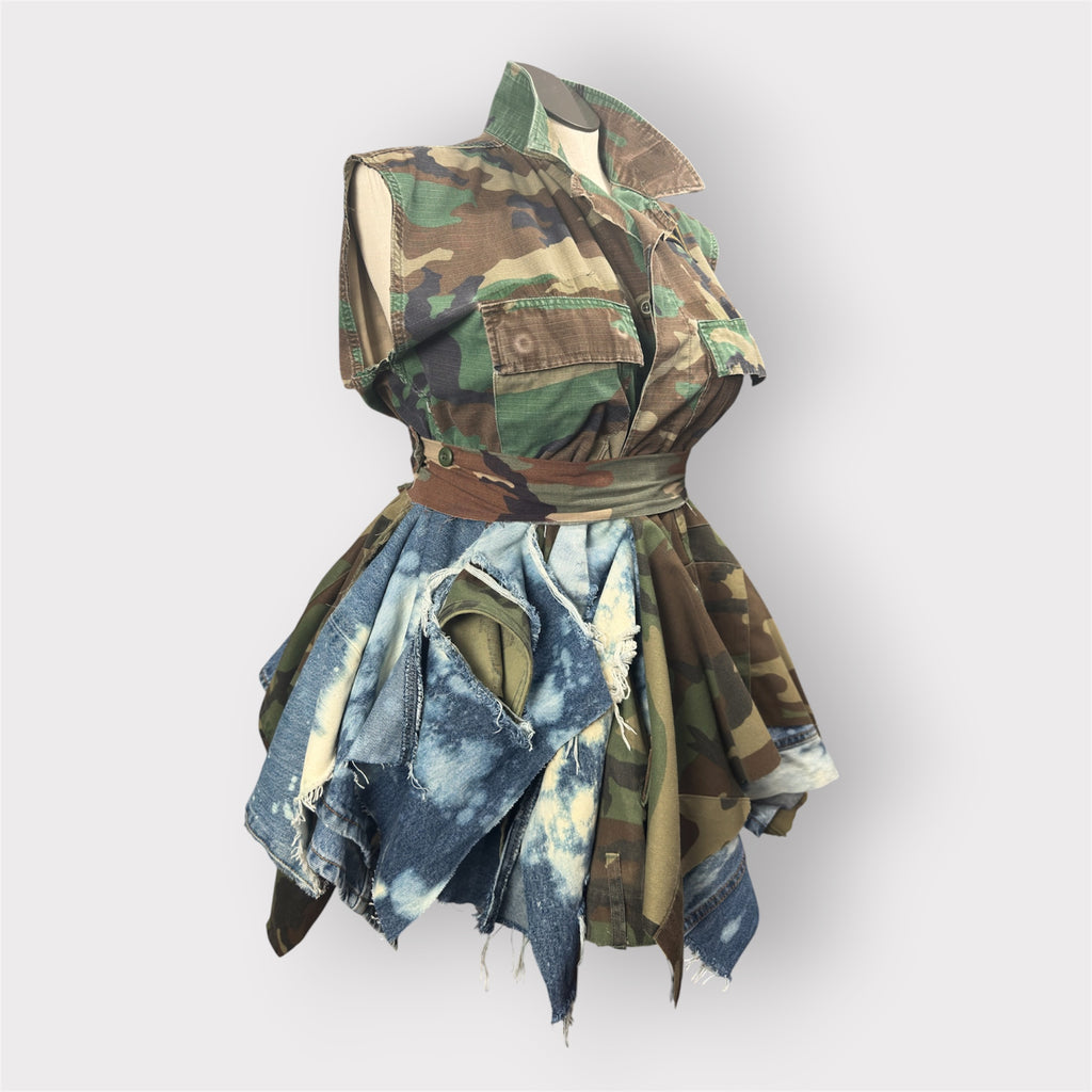 Distressed Denim n Camo Peplum