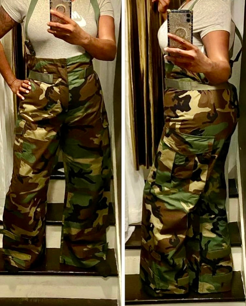 High Waisted Wide Leg Camo Cargos