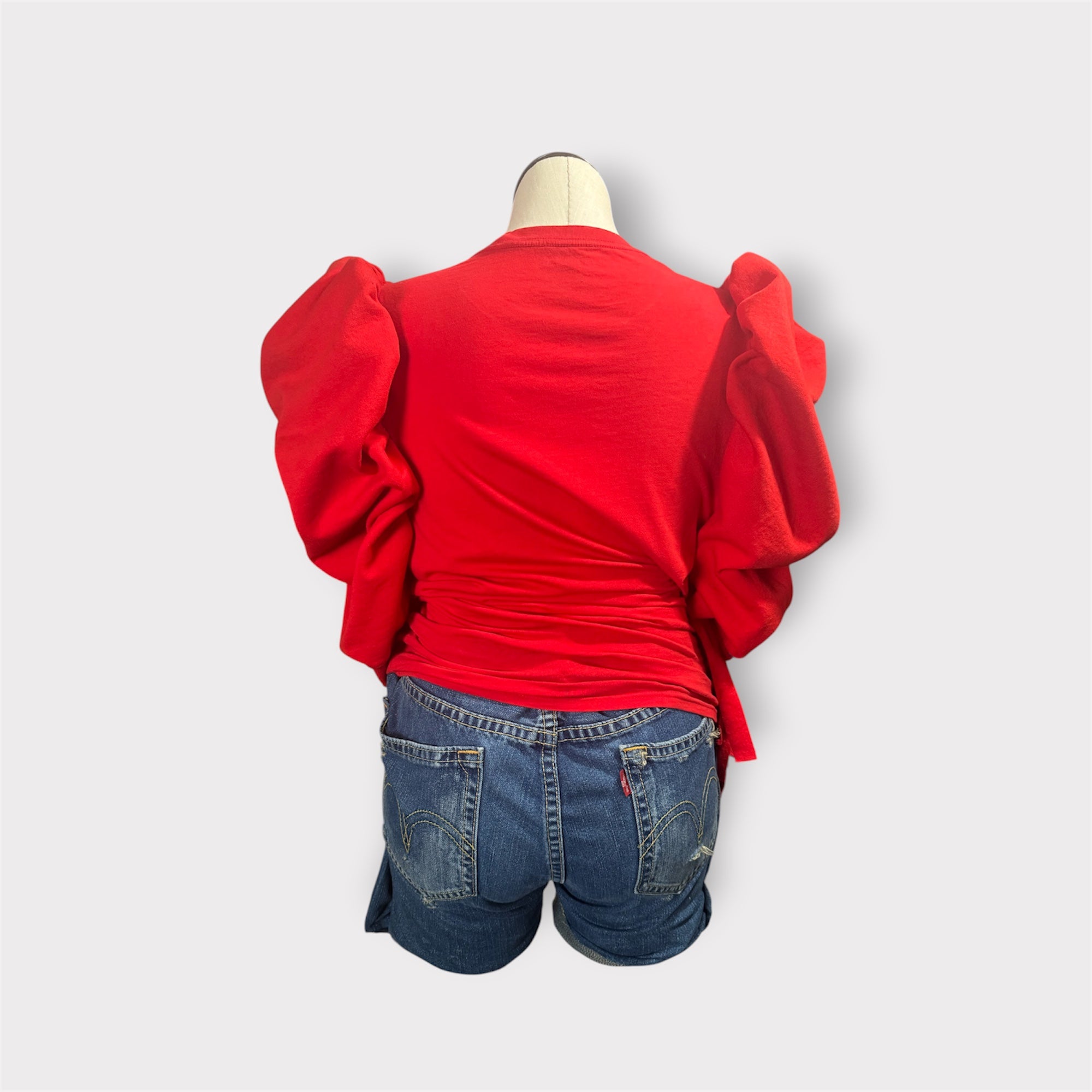 Crimson Puffy Sleeve Fringe Tee