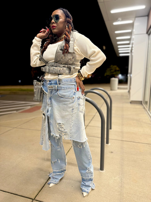 Demure Denim Street Style Over Skirt Jeans