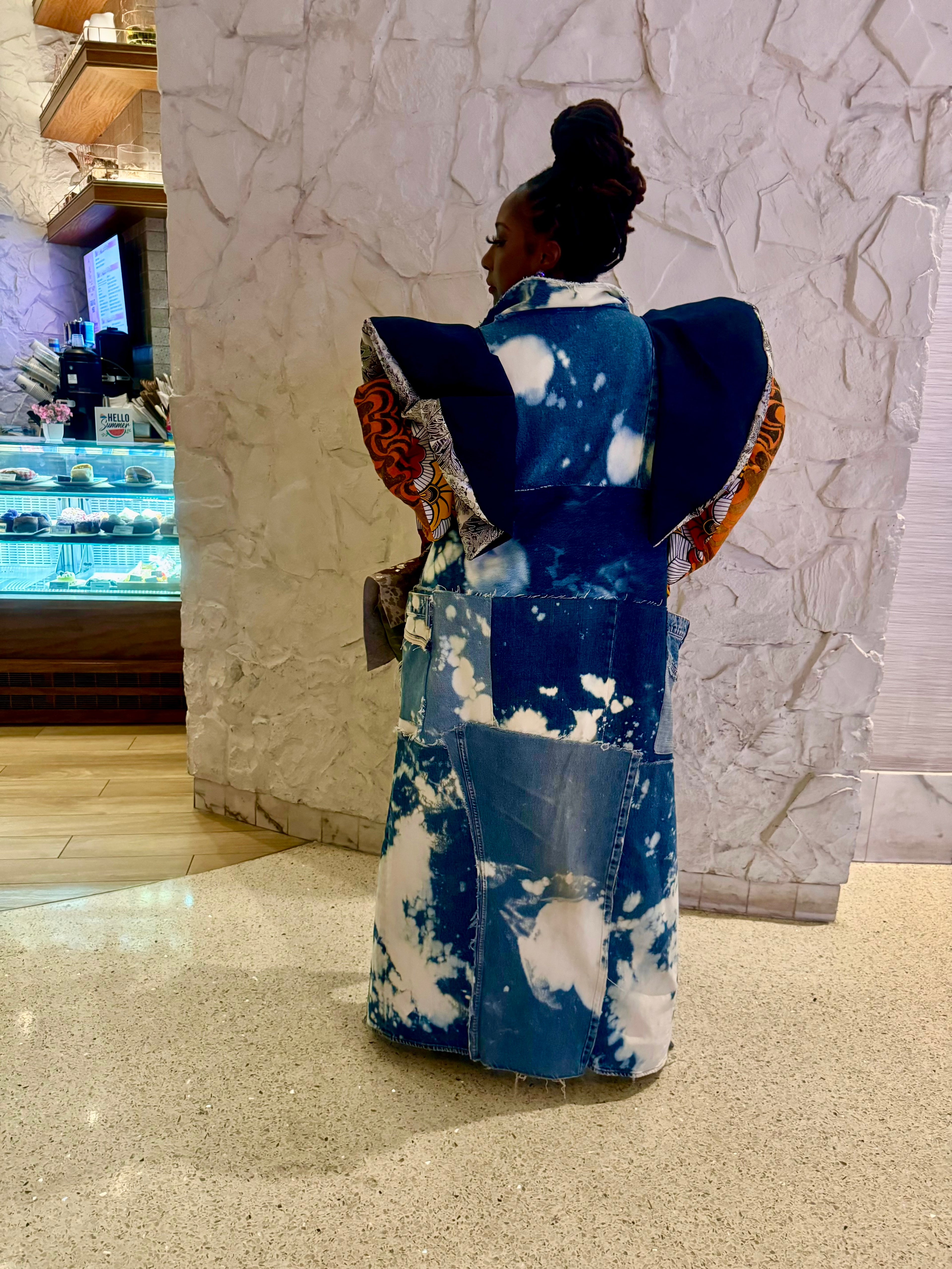 Custom Denim Patchwork Duster w Flounce Sleeves
