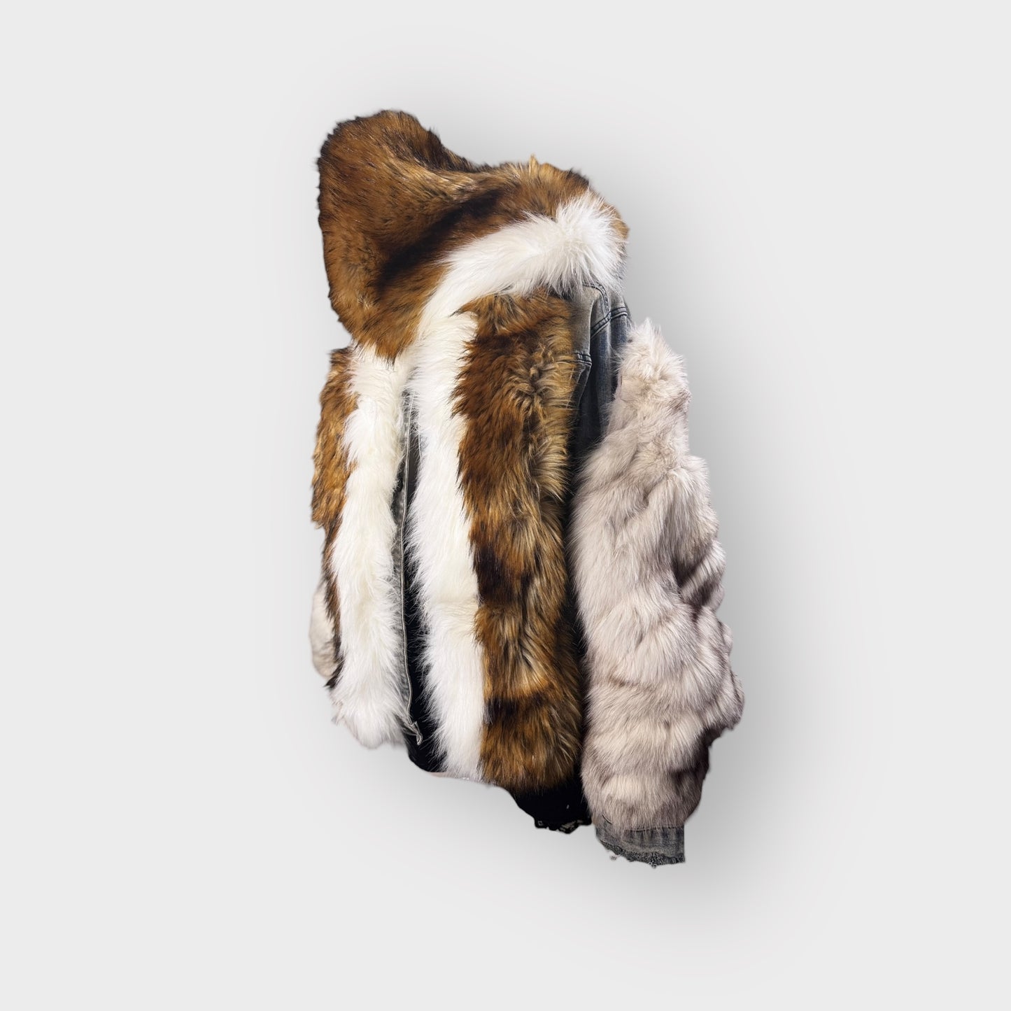 Custom Denim Fox and Faux Fur Hooded Jacket