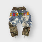 Distressed Denim Couture Overlay Camo Cargos