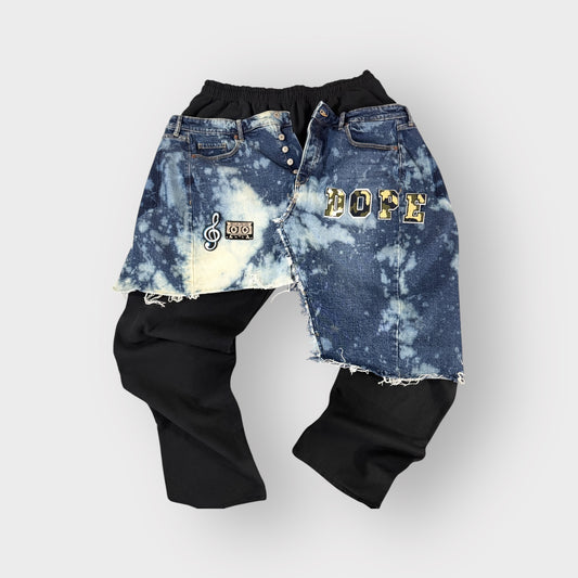 Denim Distressed Layover Joggers