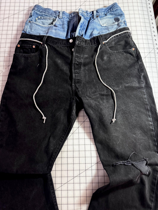 Ash Black Double Denim Distressed Jeans