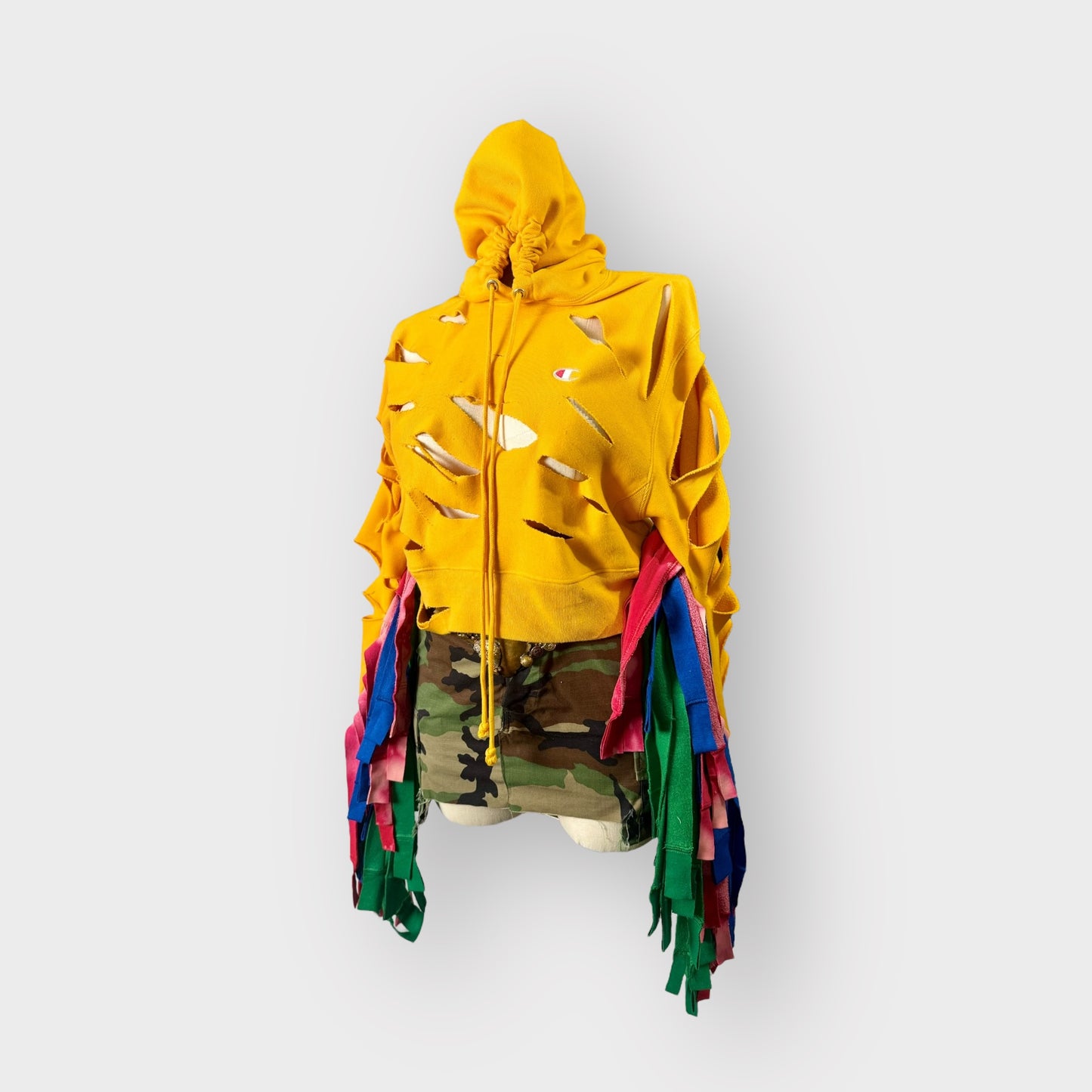 Multicolor Fringe Crop Hoodie