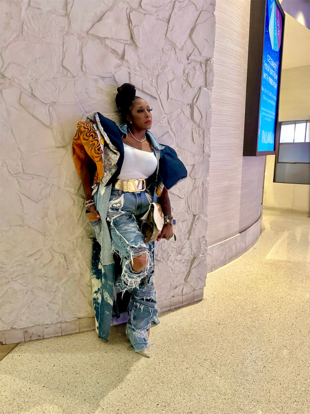 Custom Denim Patchwork Duster w Flounce Sleeves
