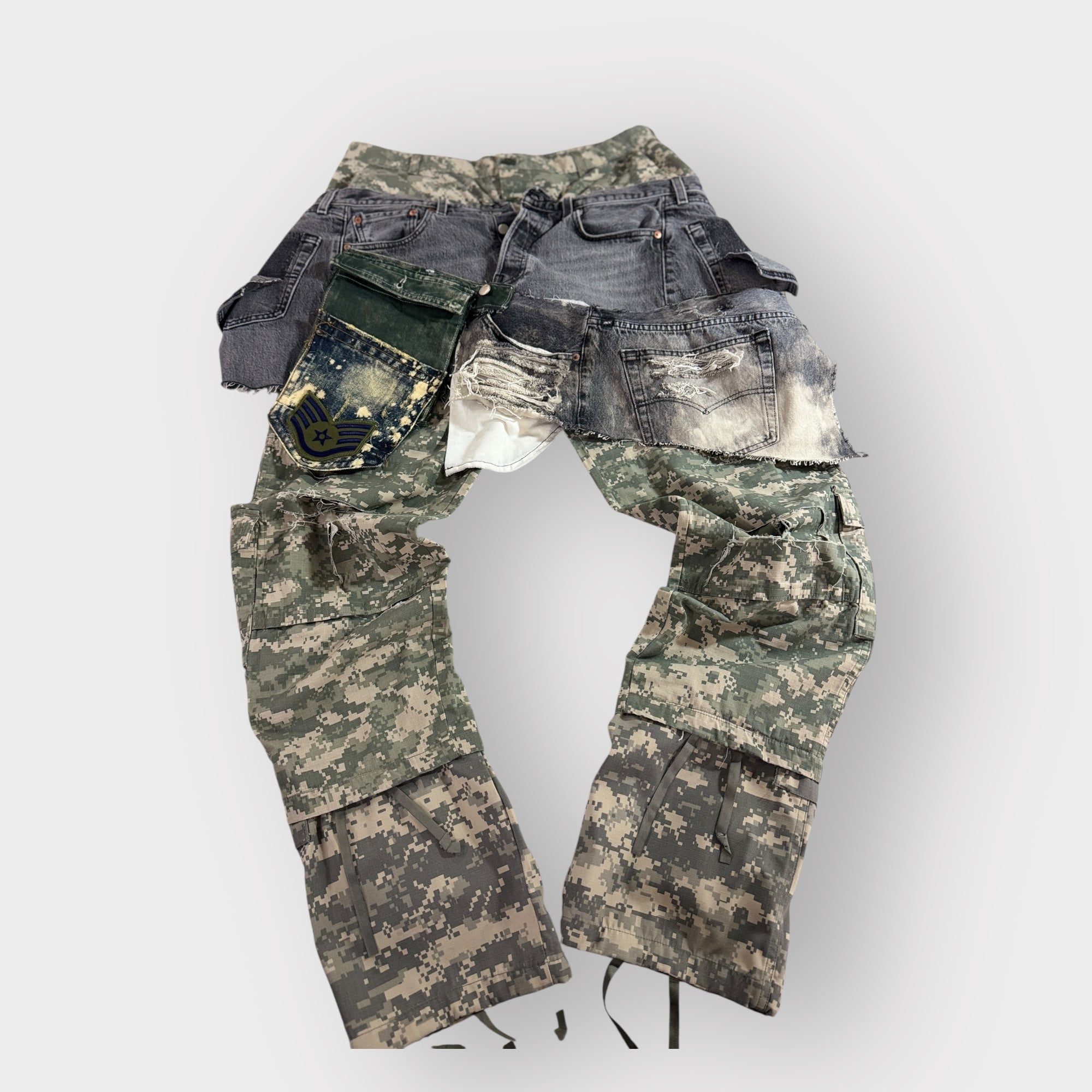 Distressed Overlay Digital Camo Cargos