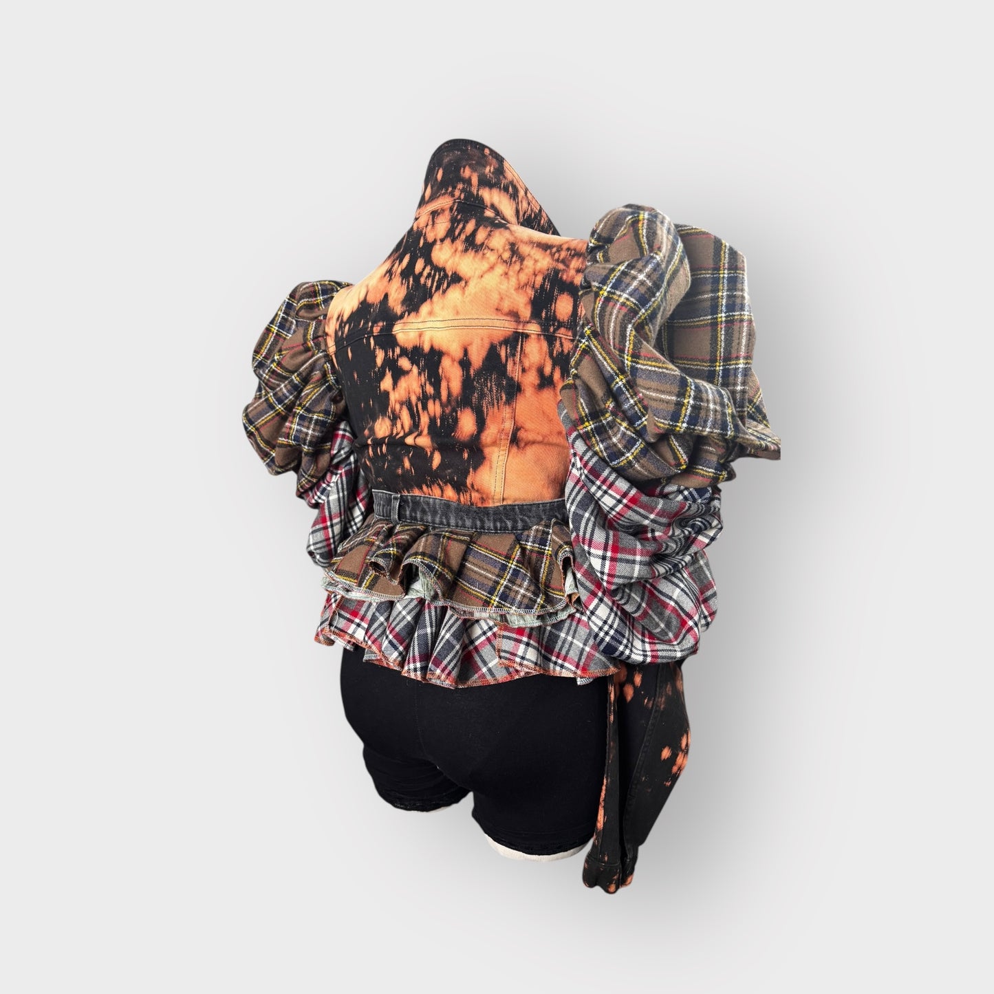 Tartan Bishop Sleeve Peplum Layered Jacket