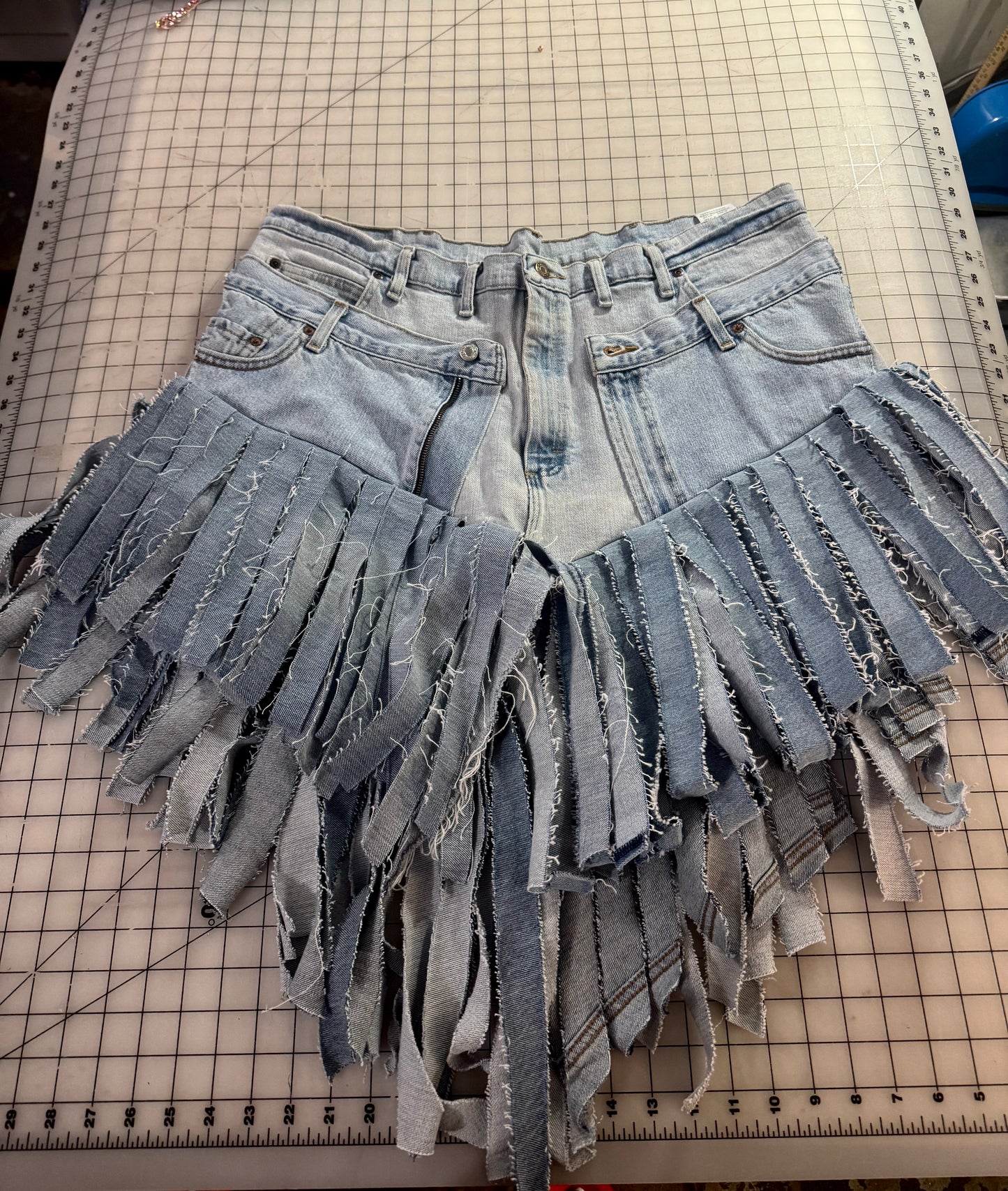 Double Denim Cowgirl Fringe Skirt