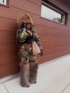 Custom Camo Faux Fur Wide Leg Cargos