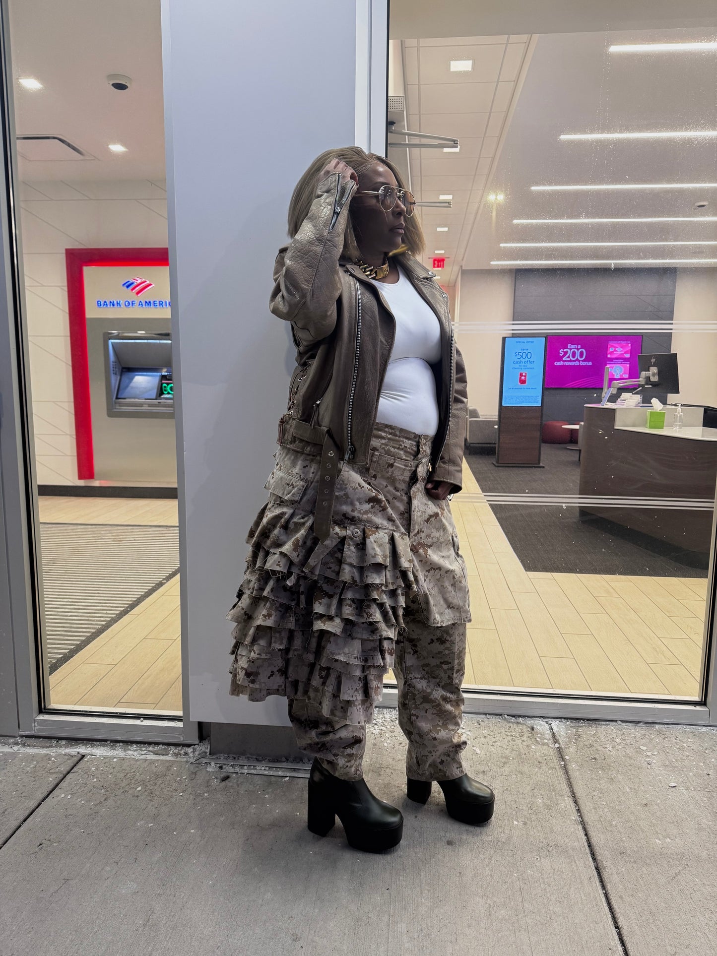 (Made to Order) Camo Couture Ruffle Overlay Cargos