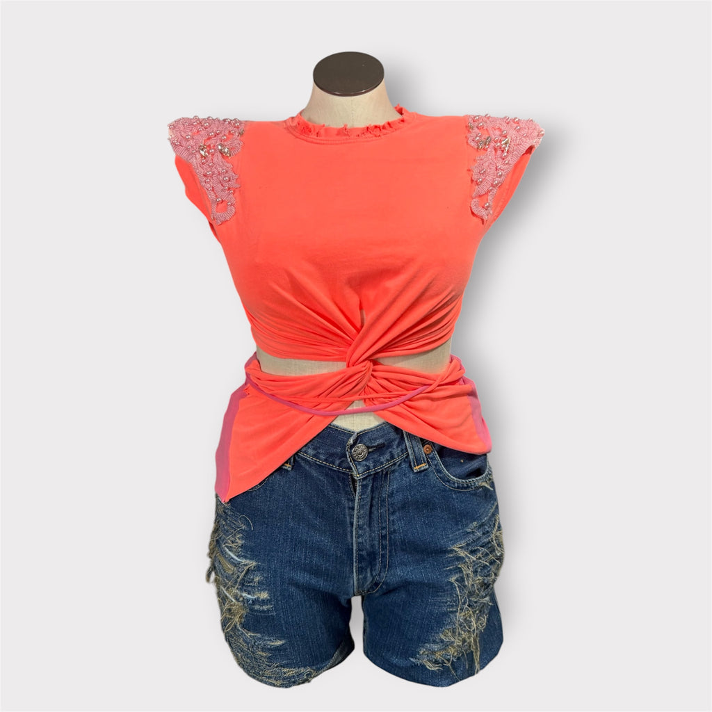 Luxe Shoulder Bling Wrap Tee