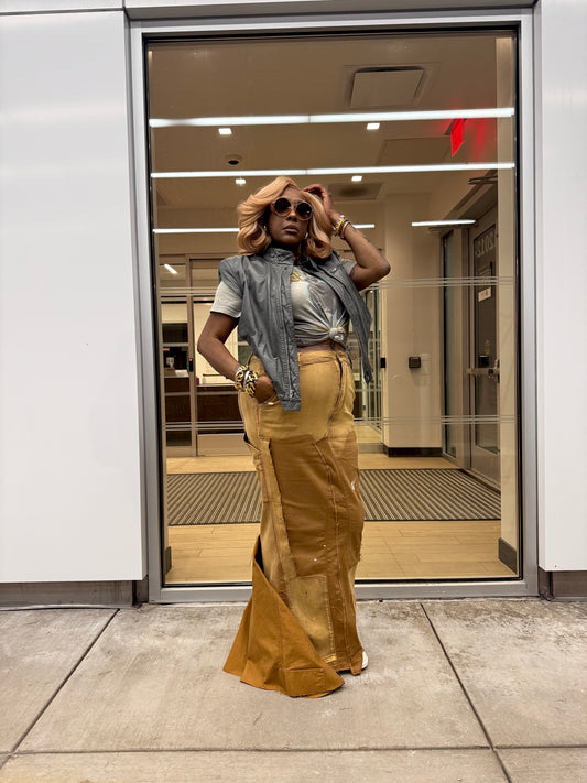 Distressed Butter Wheat Fishtail Skirt | Luxe Back Zip Couture
